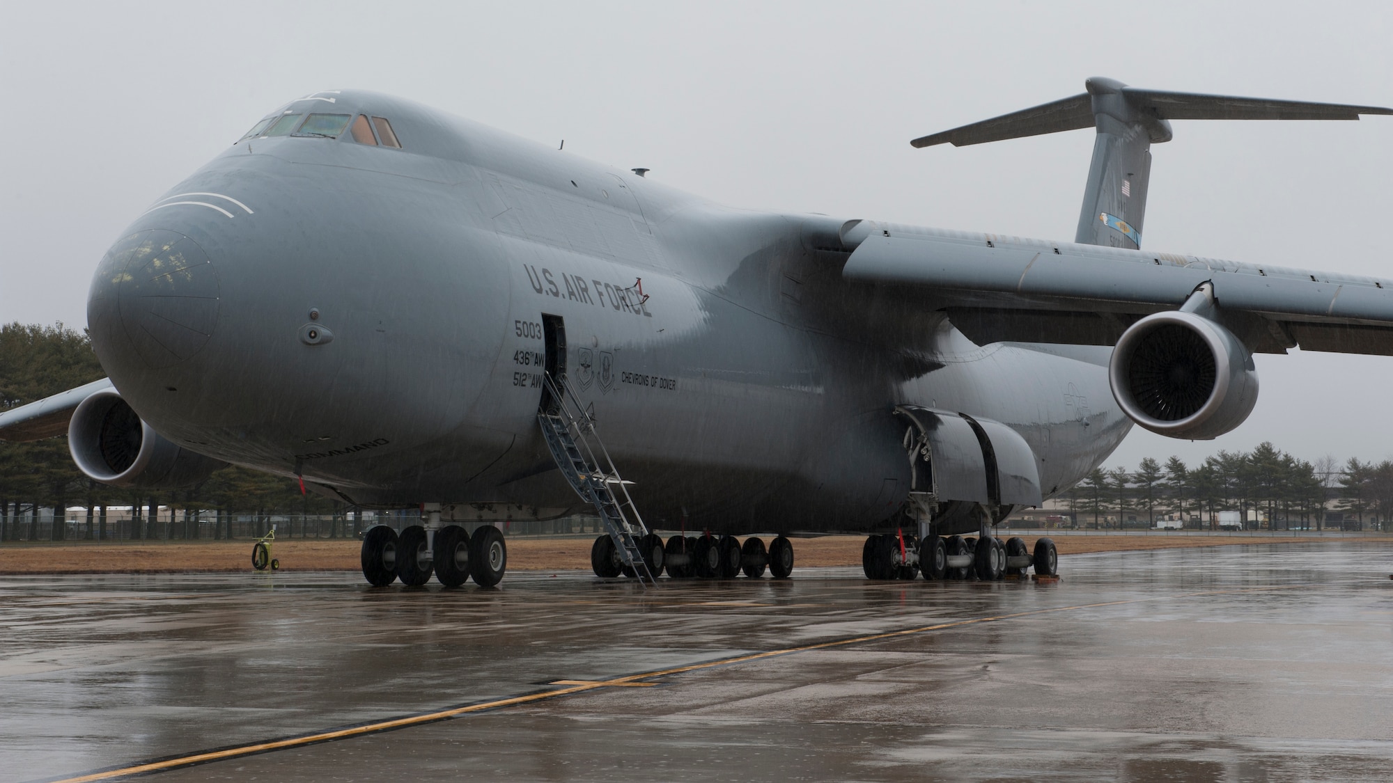 A C-5M Super Galaxy, operated by the 436th Airlift Wing, sits on the flight line Feb. 24, 2016, at Joint Base McGuire-Dix-Lakehurst, N.J. The Home-Station Logistics Departure Reliability Rate over the past 12 month period was 88.1 percent and over the past 24 month period was 87 percent. (U.S. Air Force photo/Senior Airman Zachary Cacicia)