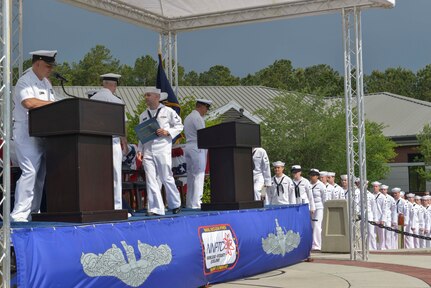 Sailors participate in the graduation ceremony of Nuclear Power School class 1601 at Naval Nuclear Power Training Command (NNPTC) on April 22, 2016. Based at Joint Base Charleston-Naval Weapons Station, NNPTC trains Sailors in the fundamentals of design, operation, and maintenance of shipboard nuclear propulsion plants. (U.S. Navy Photo by Mass Communication Specialist 2nd Class Corey Dill)