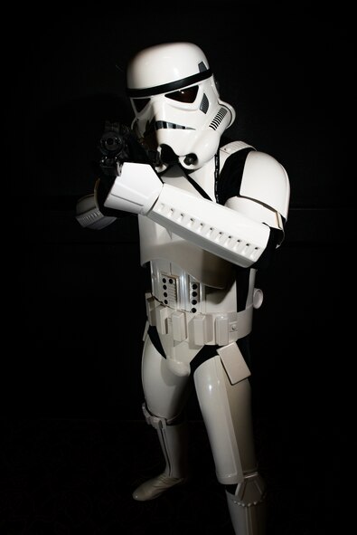 Joe Weigand dressed as a stormtrooper at iMagicon at Minot, N.D., Apr. 22, 2016. iMagicon is a comic book convention that showcases local filmmakers, local businesses and promotes anything pop culture, several Airmen from Minot Air Force Base volunteered during the three day event. (U.S. Air Force photo by Airman 1st Class J.T. Armstrong)
