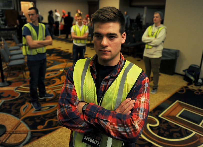 Members from the 791st Maintenance Maintenance Sq. volunteer as security iMagicon at Minot, N.D. Apr. 23, 2016. iMagicon is a comic book convention that showcases local filmmakers, local businesses and promotes anything pop culture, several Airmen from Minot Air Force Base volunteered during the 3 day event. (U.S. Air Force photo by Staff Sgt. Chad Trujillo)

