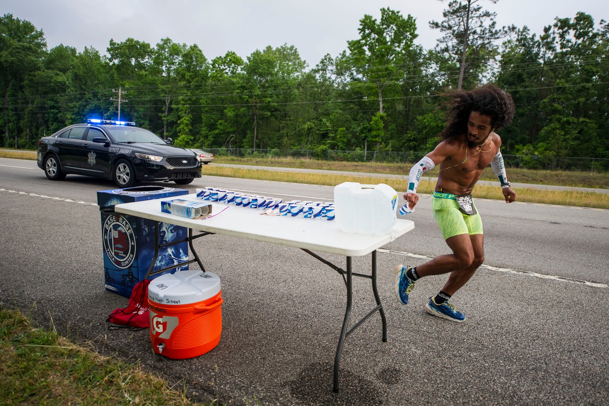 In support of Military Appreciation Month the Sumter, S.C., YMCA hosted a 21-mile Base-2-Base Race, starting from McEntire Joint National Guard Base, in Eastover, S.C., and finishing at Shaw Park, near Shaw Air Force Base, Sumter, S.C., May 1, 2016. (U.S. Air National Guard photo by Tech. Sgt. Jorge Intriago)
