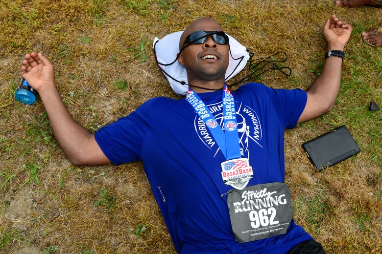Runners participate in the inaugural YMCA-Sumter Base-2-Base Race, May 1, 2016 along Garners Ferry Road, in Eastover, S.C. The 21-mile race began at the front gate of McEntire Joint National Guard Base with the finish line at Shaw Park, near Shaw Air Force Base.  (U.S. Air National Guard photo by Airman 1st Class Megan Floyd)