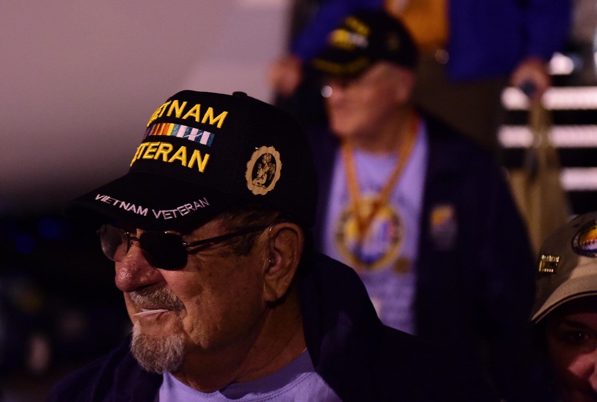 Approximately 120 veterans and their guardians returned from Washington D.C. May 2, 2016, at Signature Flight Support DEN. The Northern Colorado Honor Flight program is a non-profit organization created to honor America’s veterans for all their sacrifices by providing a flight to the nation’s capital to tour various monuments. (U.S. Air Force photo by Airman 1st Class Gabrielle Spradling/Released)