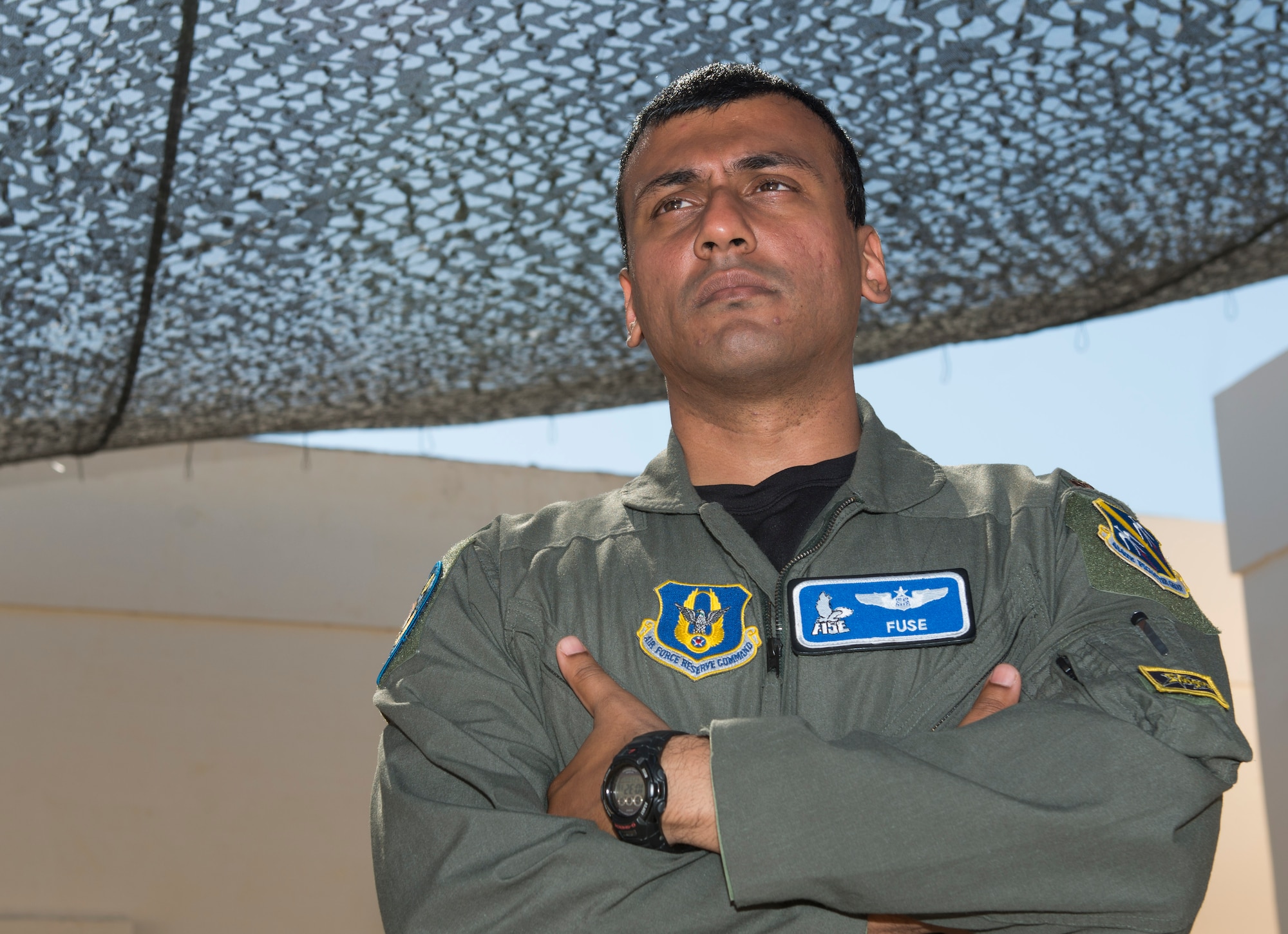 U.S. Air Force Maj. Sriram “Fuse” Krishnan, 414th Fighter Group exercise Joint Task Force air component liaison officer, stands outside during AFRICAN LION 16 at Inezgane, Kingdom of Morocco, April 23, 2016. Krishnan is an Air Force Reservist and the majority of the Air Force contingent are Air Force Reservists or Air Guardsmen. The annual exercise brought together 11 different countries to participate in a Combined Joint Task Force command post exercise and a peace support operations field training to improve interoperability between countries. (U.S. Air Force photo by Senior Airman Krystal Ardrey/Released)