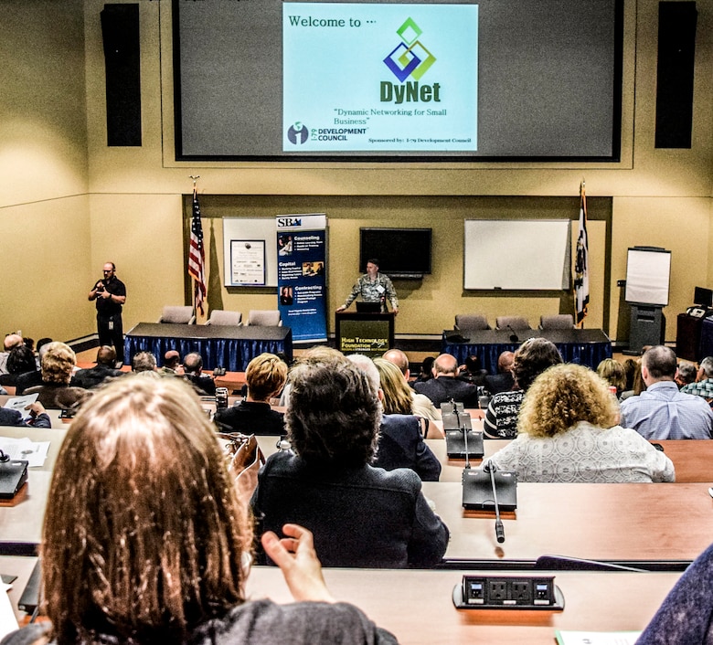 U.S. Army Corps of Engineers Pittsburgh District Commander Col. Bernard Lindstrom, gives the keynote address during Dynamic Networking for Small Business Event 2016 April, 27.