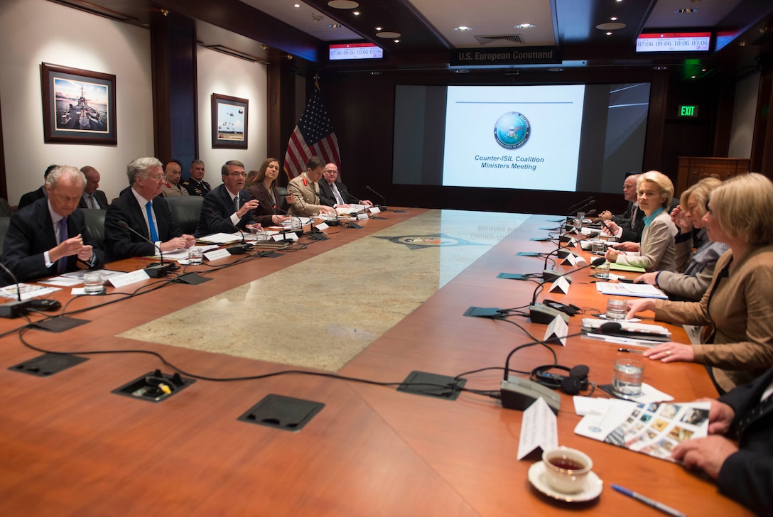Defense Secretary Ash Carter meets with defense ministers from countries making substantial contributions to the counter-Islamic State of Iraq and the Levant fight at U.S. European Command headquarters in Stuttgart, Germany, May 4, 2016. DoD photo by Navy Petty Officer 1st Class Tim D. Godbee