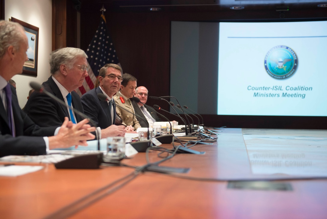 Defense Secretary Ash Carter meets with defense ministers from countries making substantial contributions to the counter-Islamic State of Iraq and the Levant fight at U.S. European Command headquarters in Stuttgart, Germany, May 4, 2016. DoD photo by Navy Petty Officer 1st Class Tim D. Godbee