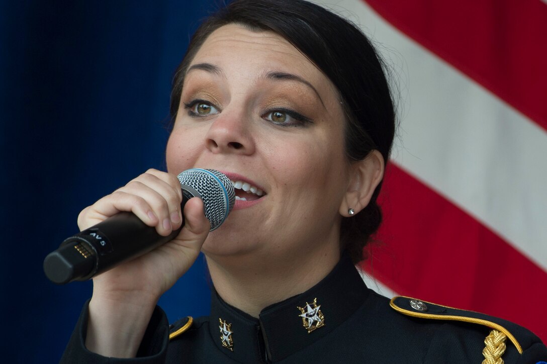 An Army vocalist performs during the Public Service Recognition Week ceremony at the Pentagon, May 4, 2016. DoD photo by Air Force Senior Master Sgt. Adrian Cadiz