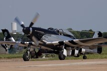 Scott Yoak prepares to take off in a P-51 Mustang during the 2016 Defenders of Liberty Airshow at Barksdale Air Force Base, La., April 30. The Mustang was the first U.S.-built fighter to fly over Europe after the fall of France in World War II. (U.S. Air Force photo/Senior Airman Jannelle Dickey)