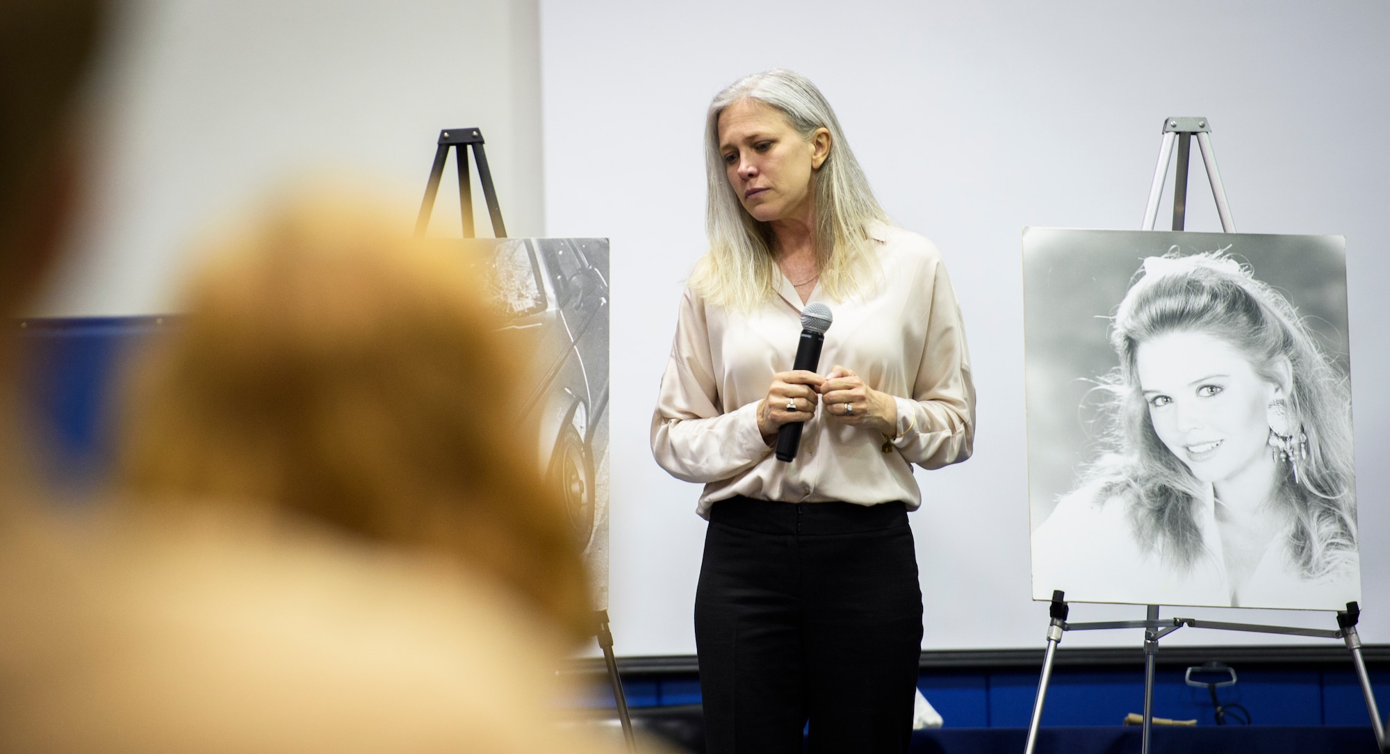 Kimberly Cockrell, Mothers Against Drunk Driving victim services specialist, talks with Naval Nuclear Power Training Command students April 27, 2016, at the Bowman Center on Joint Base Charleston – Weapons Station, S.C. This MADD event was a segway into JB Charleston’s upcoming Critical Days of Summer campaign. MADD ties into this campaign by focusing on the destructive behaviors like DUI’s and how they affect those around us. (U.S. Air Force photo/Senior Airman Clayton Cupit)