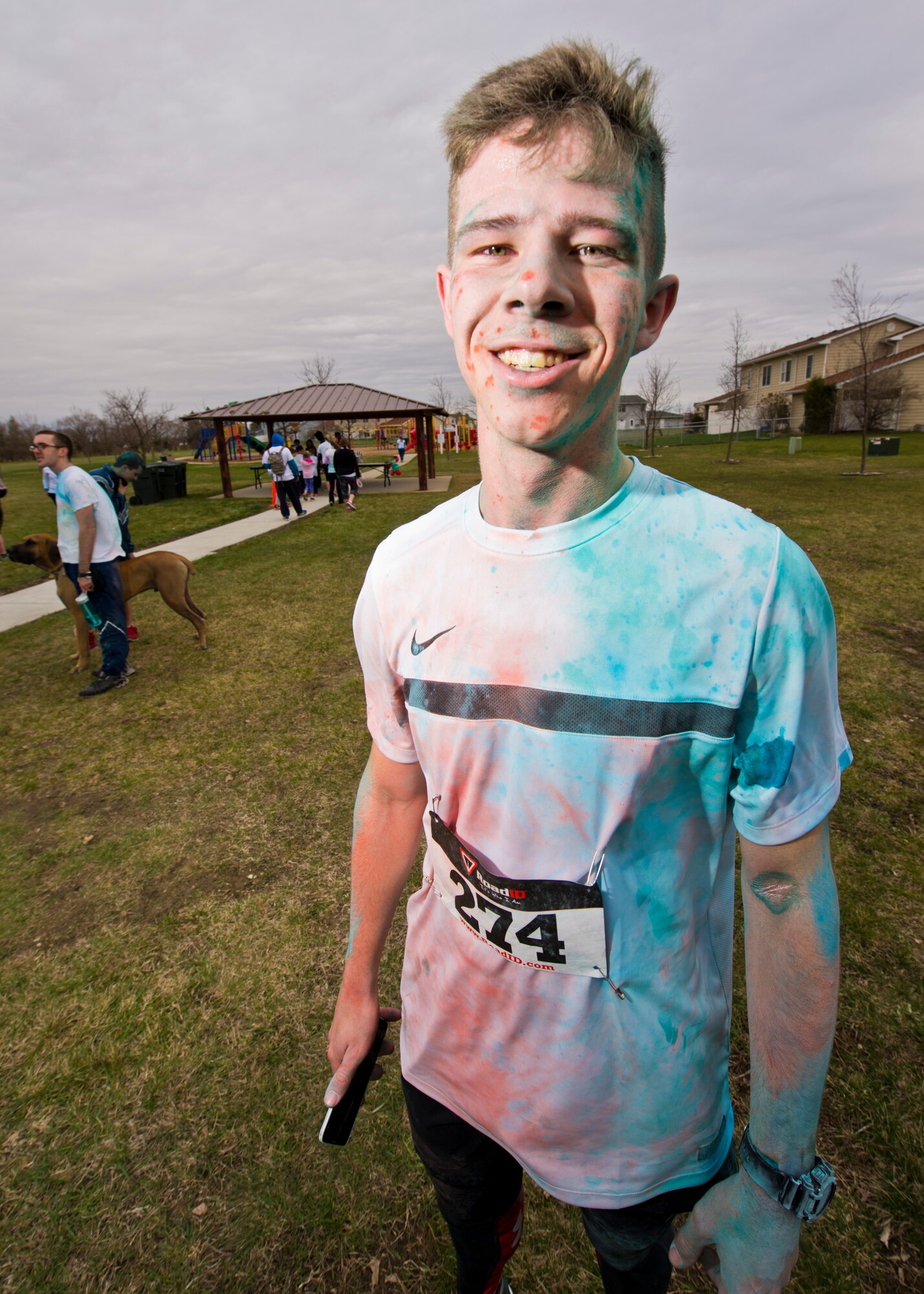 The 5th Medical Group and Health and Wellness Center hosted its third annual 5k/10k Meltdown Color Fun Run on Minot Air Force Base, N.D., April 27, 2016. Approximately 175 runners participated in the event which was held to raise awareness for sexual assault, alcohol awareness and child abuse prevention. Color run T-shirt sales raised over $300 which will be used to support the Sexual Assault Prevention and Response program, Alcohol and Drug Abuse Prevention and Treatment program and the Family Advocacy Program. (U.S. Air Force photo/Airman 1st Class J.T. Armstrong