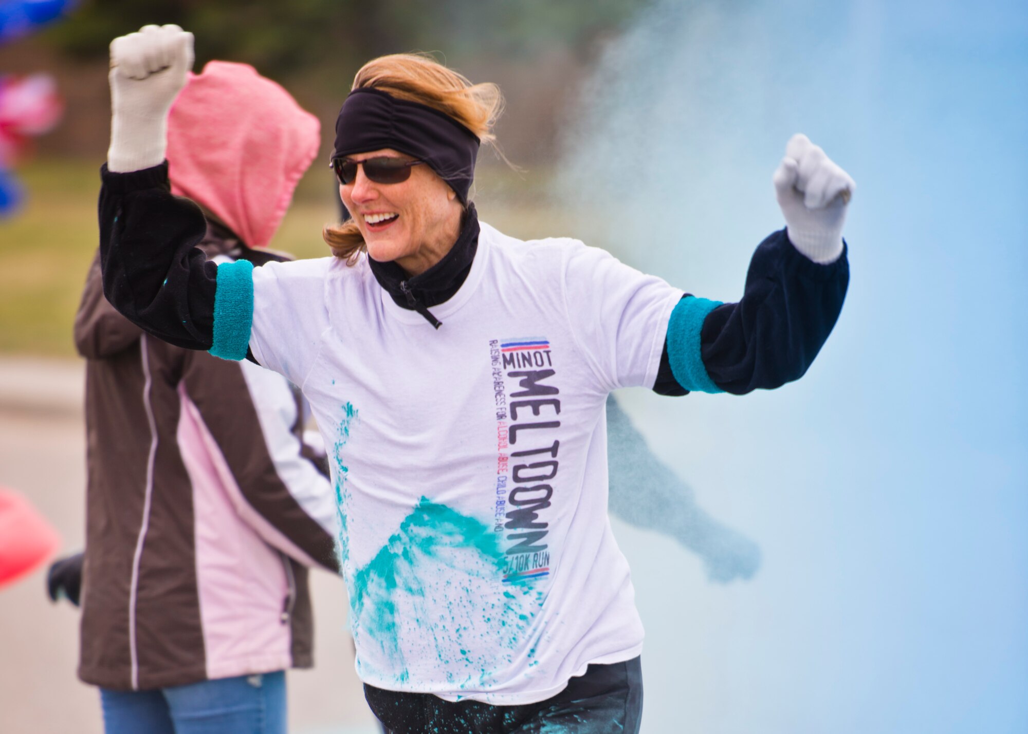 The 5th Medical Group and Health and Wellness Center hosted its third annual 5k/10k Meltdown Color Fun Run on Minot Air Force Base, N.D., April 27, 2016. Approximately 175 runners participated in the event which was held to raise awareness for sexual assault, alcohol awareness and child abuse prevention. Color run T-shirt sales raised over $300 which will be used to support the Sexual Assault Prevention and Response program, Alcohol and Drug Abuse Prevention and Treatment program and the Family Advocacy Program. (U.S. Air Force photo/Airman 1st Class J.T. Armstrong