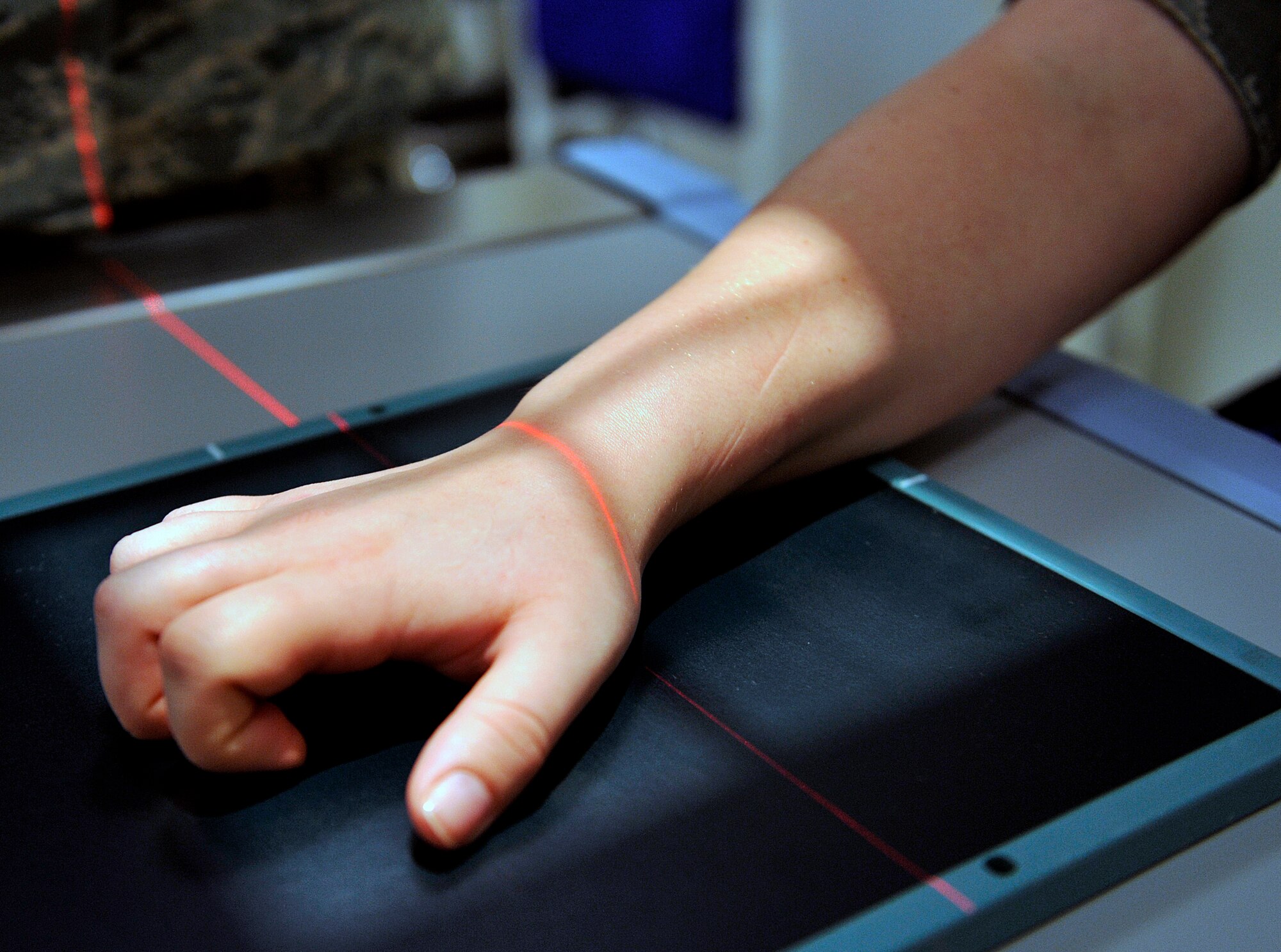 U.S. Air Force Staff Sgt. Mariecrist Shuty, 18th Medical Support Squadron radiology technologist, X-rays the wrist of Senior Airman Miranda Christensen, 18th Contracting Squadron contracting specialist, April 29, 2016, at Kadena Air Base, Japan. The 18th Medical Support Squadron deliver exemplary administrative, logistic, and ancillary support. The squadron consists of seven flights: The Medical Readiness Flight, Resource Management Office, TRICARE Operations/Patient Administration, Diagnostics and the Therapeutics Logistics Flight, Pharmacy Flight, Information Systems Flight and Medical
Logistics Flight. (U.S. Air Force photo by Naoto Anazawa)
