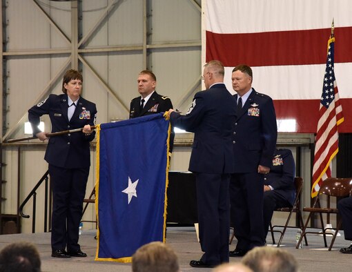 Brig. Gen. Russ A. Walz, former 114th Fighter Wing commander, relinquished command of the Fighter Wing and was recognized for his promotion to Brigadier General during a ceremony at Joe Foss Field, S.D. May 1, 2016.  Walz will begin his new position as Director of Joint Staff, Joint Force Headquarters, South Dakota National Guard and South Dakota Air National Guard Chief of Staff May 1, 2016. (U.S. Air National Guard photo by Staff Sgt. Luke Olson/released)