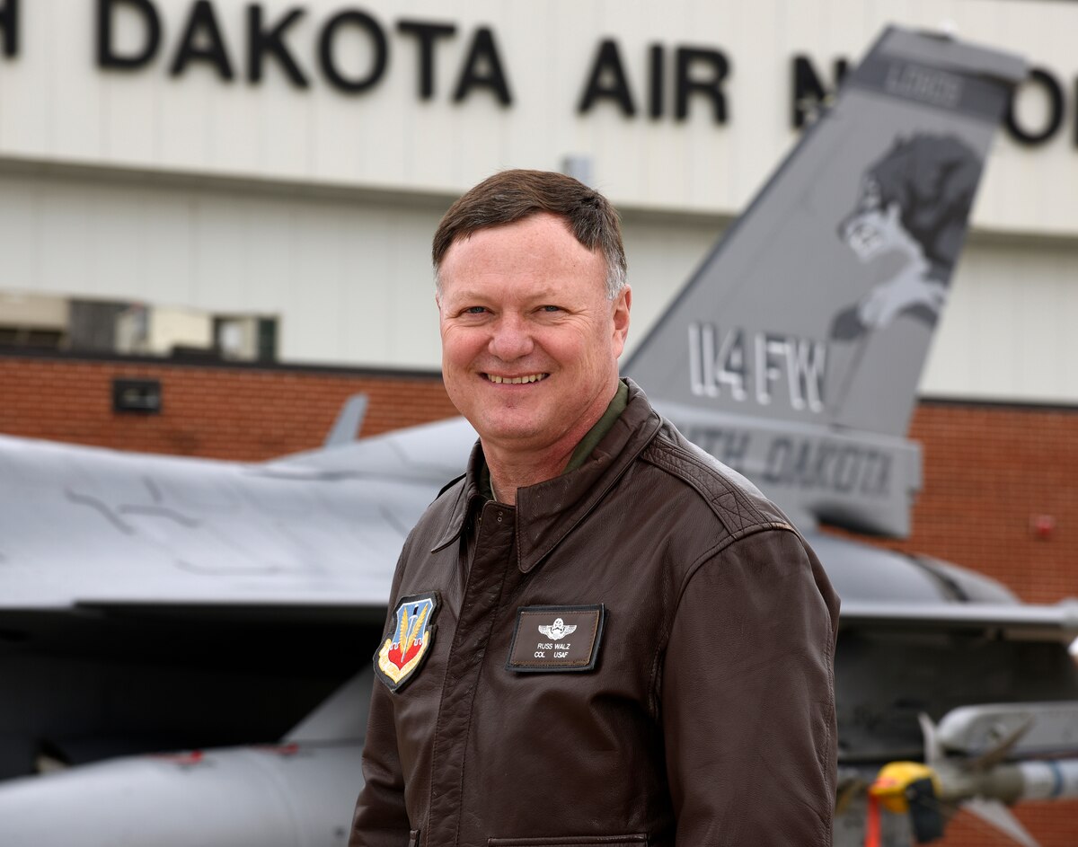 SIOUX FALLS, S.D. - Col. Russ A. Walz, 114th Fighter Wing commander, will be promoted to the rank of Brig. Gen. May 1, 2016 and moving to his new position as the Director of Joint Staff, Joint Force Headquarters, South Dakota National Guard and South Dakota Air National Guard Chief of Staff.  Walz has served as the 114th Fighter Wing commander for 10 years and is a command pilot with over 3,750 total fighter hours in the A-7D and F-16C aircraft. He has over 70 combat hours in support of Operations NORTHERN and SOUTHERN WATCH. . (U.S. Air National Guard photo by Senior Master Sgt. Nancy Ausland/released)