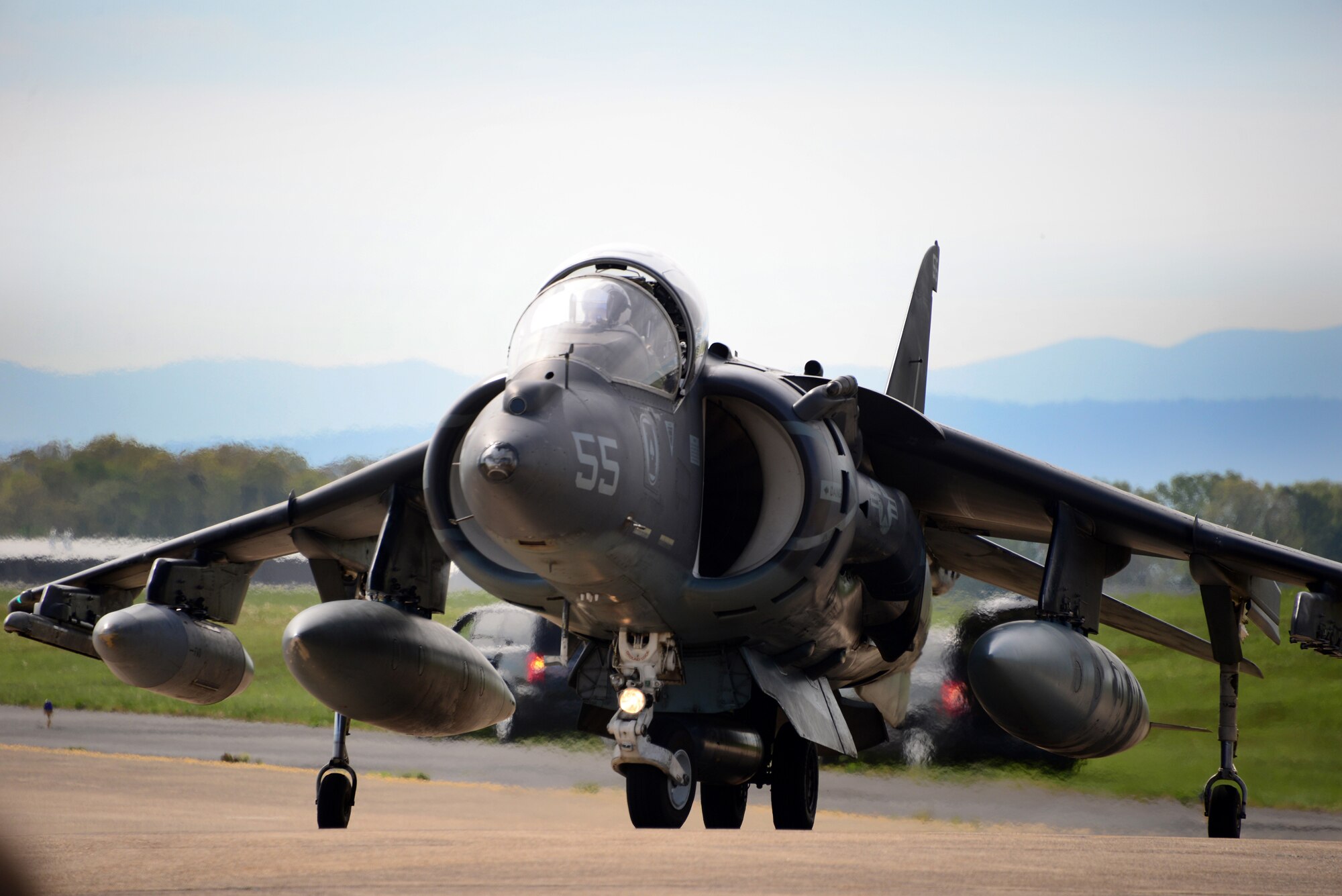A Harrier II fighter aircraft taxies at the 2016 Smoky Mountain Air Show in Knoxville, Tennessee. (U.S. Air National Guard photo by Master Sgt. Kendra M. Owenby, 134 ARW Public Affairs)