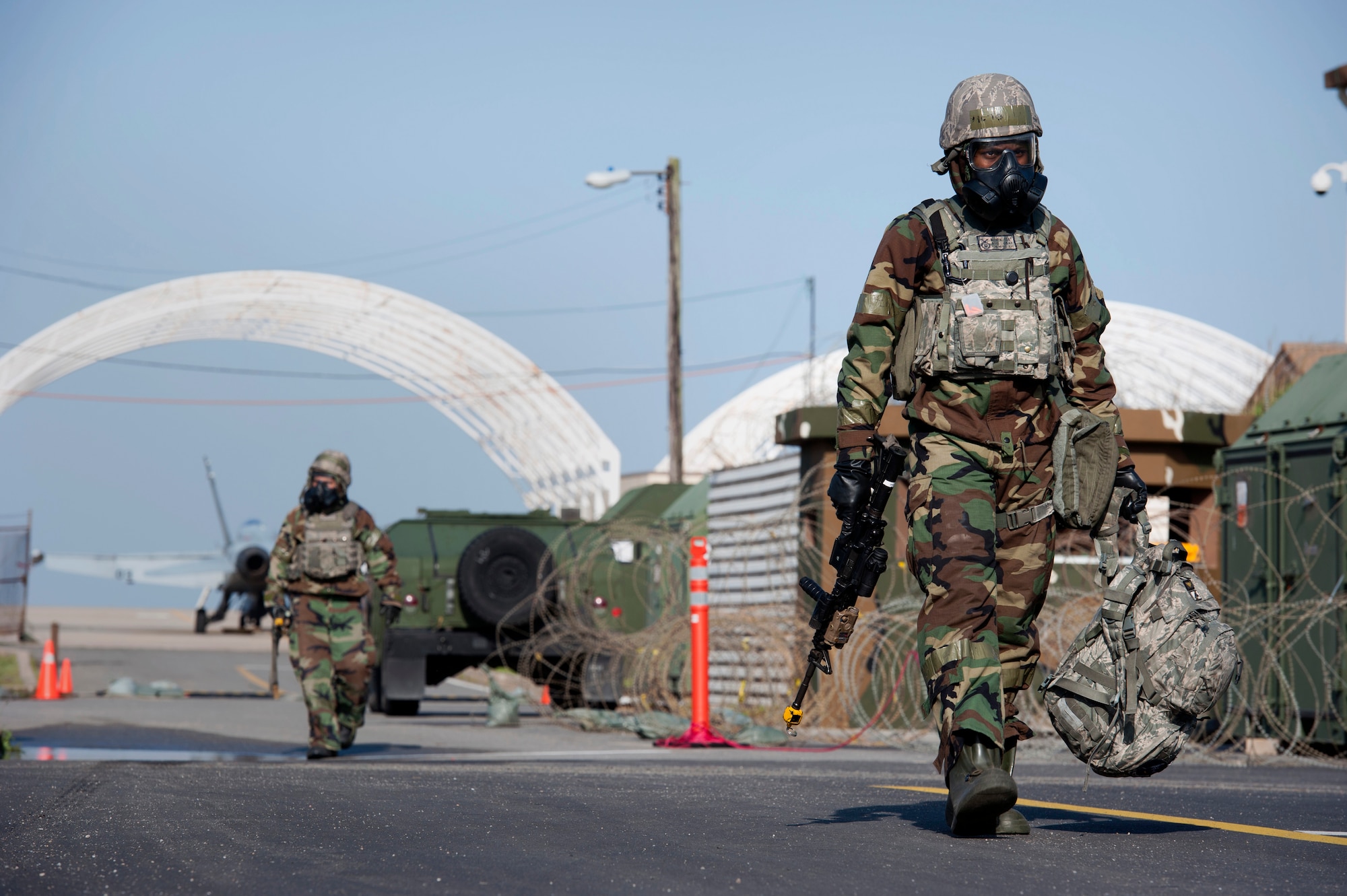 Airman 1st Class Michael Toby, 8th Security Forces Squadron response force member, prepares for a shift change after working a long shift during Exercise Beverly Midnight 16-3 at Kunsan Air Base, Republic of Korea, May 4, 2016. The exercise accentuated the importance of maintaining heightened readiness in an austere environment with the potential threat of chemical agents to ensure security and stability on the Korean peninsula. (U.S. Air Force photo by Staff Sgt. Nick Wilson/Released)