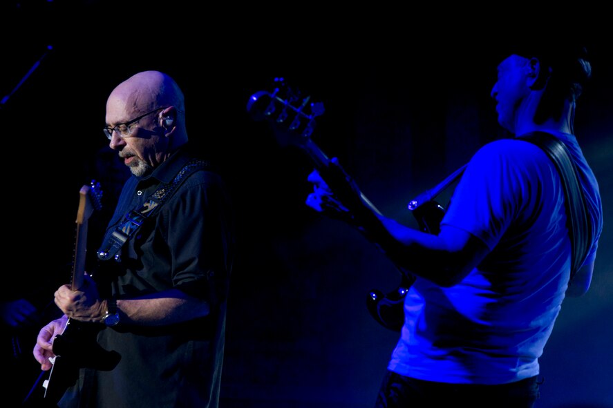 (L-R) Ernie Denov and Gary Sinise, members of the Lt. Dan Band, perform during a free concert at Little Rock Air Force Base, Ark., April 29, 2016. Sinise, an actor and musician, performed a free concert with the Lt. Dan Band at the base, as he has done hundreds of times, for thousands of military audiences around the world. The Lt. Dan Band gets its name from the character Sinise portrayed in the Academy-Award winning movie “Forrest Gump.” (U.S. Air Force photo by Master Sgt. Jeff Walston)   