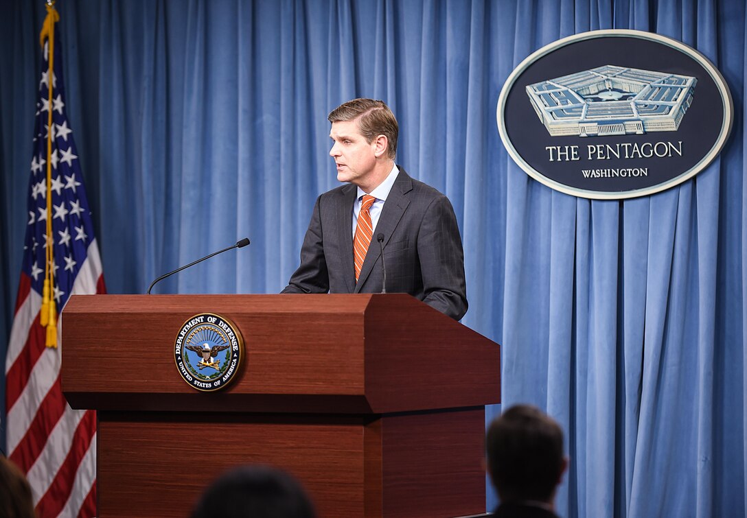 Pentagon Press Secretary Peter Cook briefs reporters at the Pentagon, May 5, 2016. DoD photo by Army Sgt. First Class Clydell Kinchen