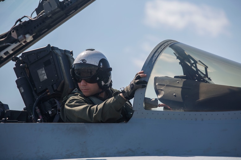 A pilot prepares to take off from the flightline aboard Marine Corps Air Station Beaufort May 4. Marine Fighter Attack Squadron 251 is participating in a Weapons Systems Evaluation Program at Tyndall Air Force Base, Fla., May 6-20. The program gives pilots experience with flying against real aircraft outside a simulation. The real world training helps Marines be tactically proficient and prepared to deploy. The pilot is with VMFA-251. 