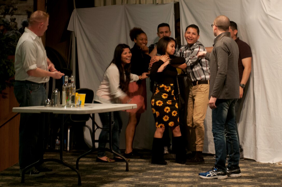 Soldiers from the 3rd Cavalry Regiment perform skits acting out possible scenarios in which sexual assault and sexual harassment may occur to open discussion with regiment members at the Fort Hood, Texas, April 16, 2016. Army photo by Maj. Vance Trenkel