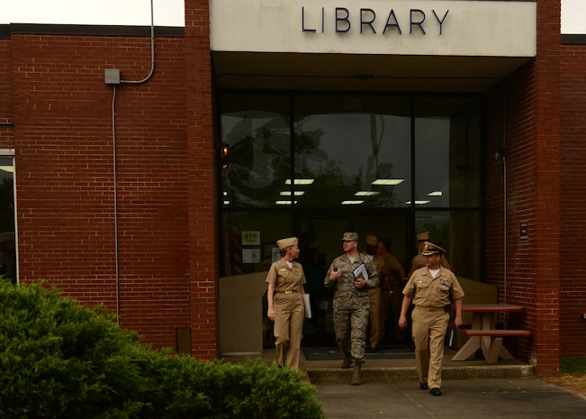 Rear Adm. Mary Jackson, Commander of Navy Region Southeast, visits Joint Base Charleston - Naval Weapons Station April 28, 2016. During the one-day tour, Jackson had the opportunity to visit various facilities that support the Joint  Base’s mission. (U.S. Navy Photo by Mass Communication Specialist 1st Class Sean M. Stafford/Released)