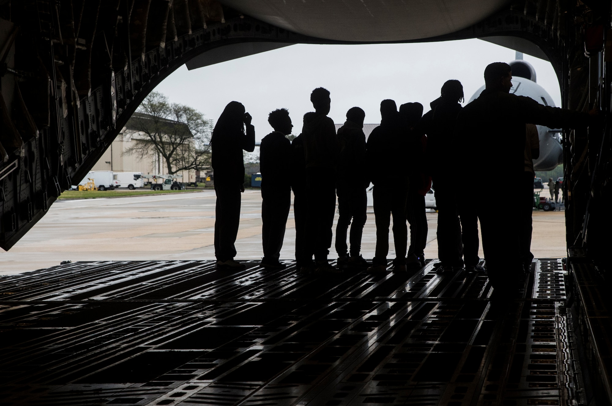 Local high school students tour a U.S. Air Force C-17 Globemaster III during the Military Science, Technology, Engineering, and Mathematics Expo at Joint Base McGuire-Dix-Lakehurst, N.J., May 3, 2016. Students were also given tours at the Army National Guard Joint Training and Training Development Center, the Survival, Evasion, Resistance, and Escape school, a capabilities demonstration with the 621st Contingency Response Wing, along with tours of other units. (U.S. Air Force photo by Tech. Sgt. Gustavo Gonzalez/Released)