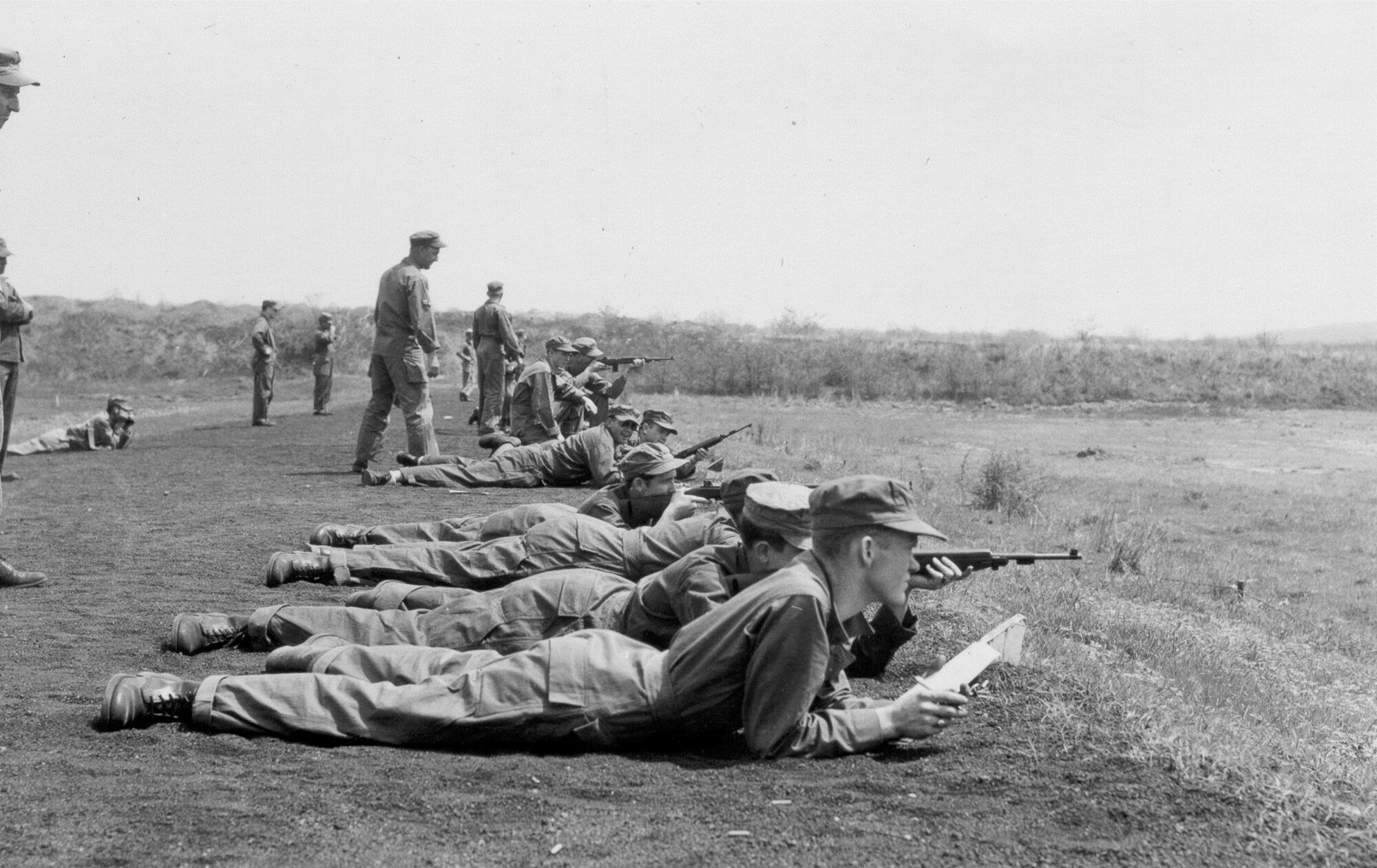 Airmen of the 184th Tactical Reconnaissance Squadron practice their marksmanship skills at Fort Chaffee Joint Maneuver Training Center, Fort Smith, Ark., in 1955. (Courtesy photo)