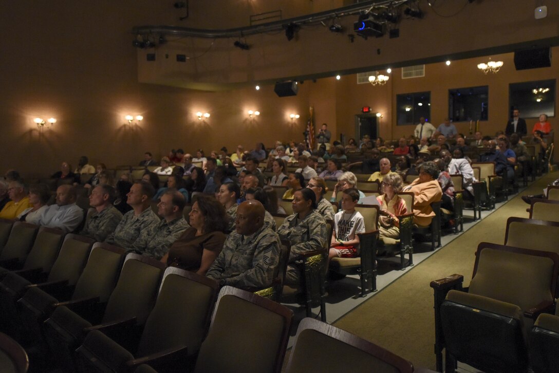 Residents of Wayne County and Team Seymour watch the documentary “Most Likely to Succeed,” May 4, 2016, at the Paramount Theater in Goldsboro, North Carolina. More than 100 members of the community and Seymour Johnson Air Force Base, North Carolina watched the film, and participated in a discussion panel to talk about the education system in Wayne County. (U.S. Air Force photo by Airman Shawna L. Keyes/Released)