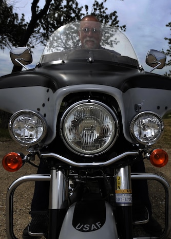 Retire Master Sgt. William Arthur Derrington retired from the U.S. Air Force as an Aircraft Battle Damage Instructor after 21 years of service. He participated in Operation Desert Shield and Operation Desert Storm. He is a current member of the Patriot Guard Riders. The PGR attend the funeral services of fallen military members and through strictly legal and non-violent means, shield mourners from any interruptions created by protesters. (U.S. Air Force photo/Senior Airman Staci Miller)
