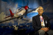 U.S. Air Force Col. (Ret.) Charles E. McGee Jr., smiles for a portrait  before an interview with Robert Wynn of Lucas Films at the 40th Tuskegee National Convention at the Gaylord National Hotel, Oxonhill, Maryland, Aug. 4, 2011. The Tuskegee Airmen meet annually to celebrate the accomplishments of years past with a week full of forums, historic displays to remember the lonely eagles and mentorship to attendees. Air Force leadership officials also meet to discuss issues about diversity and leadership styles. (U.S. Air Force photo by Staff Sgt. Vernon Young Jr.)