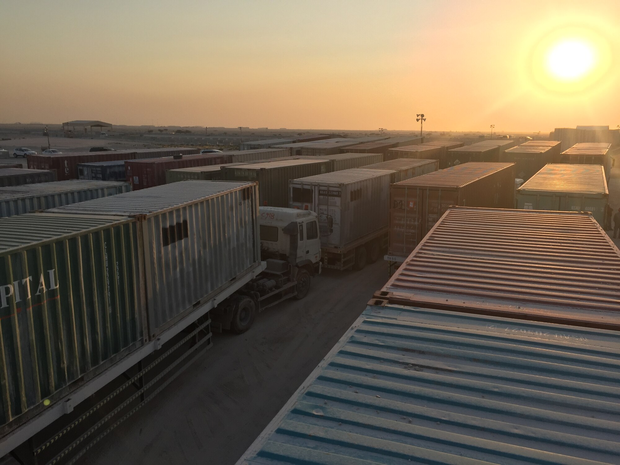 The 379th Expeditionary Logistics Readiness Squadron Transit Shipping Point team coordinated land and sea transport of 550 square tons of scrap metal and war reserve materials from Al Udeid Air Base to the Defense Logistics Agency in Southwest Asia. (U.S. Air Force photo courtesy of Master Sgt. Shobha Parker/Released)