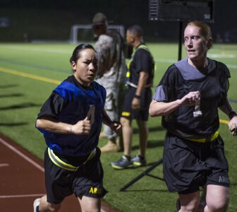 Spc. Kayla Bundy a Wheeled Vehicle Mechanic, representing the 1st Battalion, 414th Infantry Regiment, 95th Training Division, competes in Army Physical Fitness Test at the 2016 U.S. Army Reserve Best Warrior Competition at Fort Bragg, N.C. May 3. This year’s Best Warrior Competition will determine the top noncommissioned officer and junior enlisted Soldier who will represent the U.S. Army Reserve in the Department of the Army Best Warrior Competition later this year at Fort A.P. Hill, Va.  (U.S. Army photo Sgt. 1st Class Brian Hamilton/released)