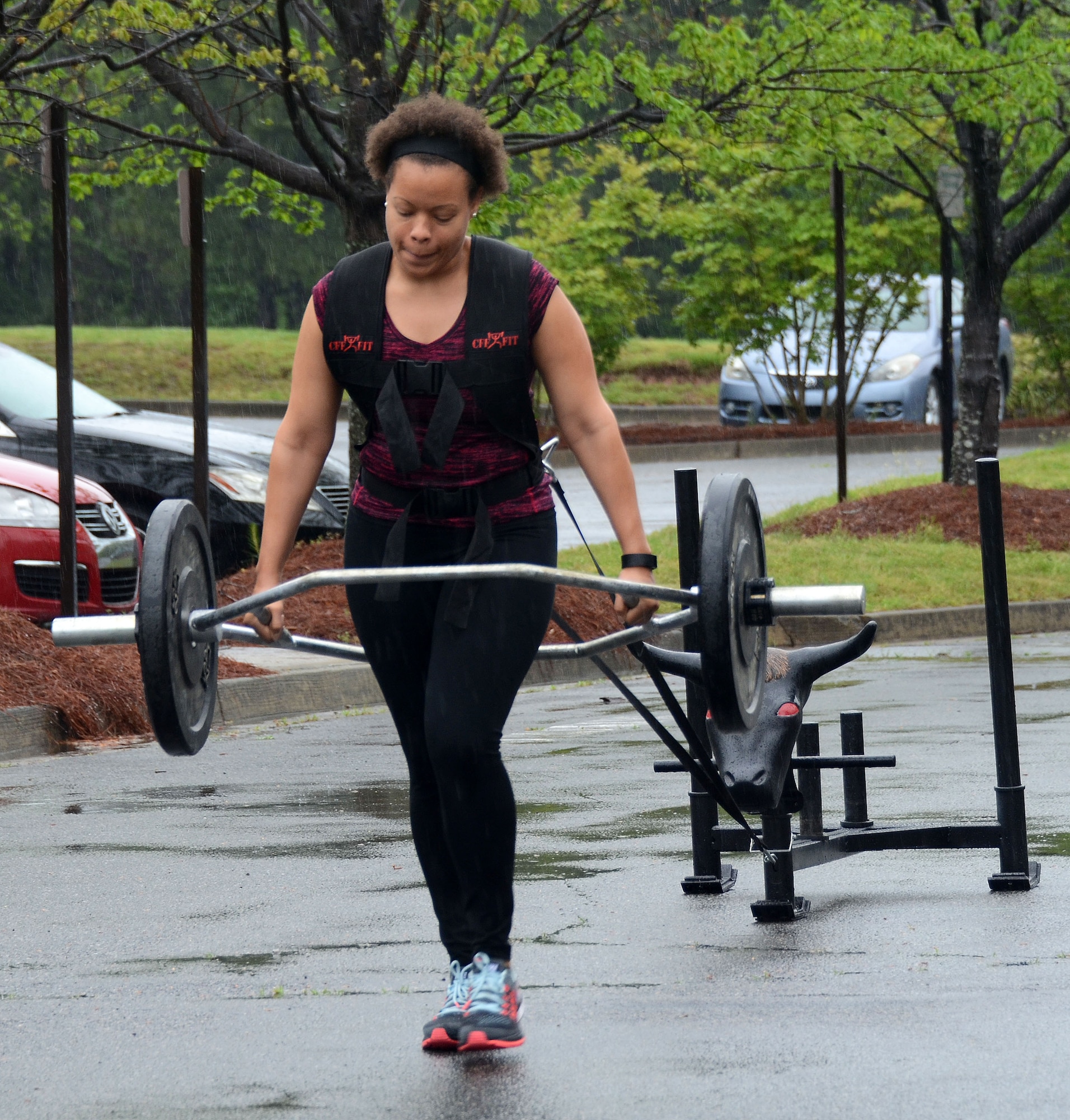 Senior Airman Tiffany Johnson participates in a fitness challenge in an effort to bring awareness to veteran suicides and promote suicide prevention at Dobbins Air Reserve Base, Ga., April 22, 2016. (U.S. Air Force photo/Don Peek)