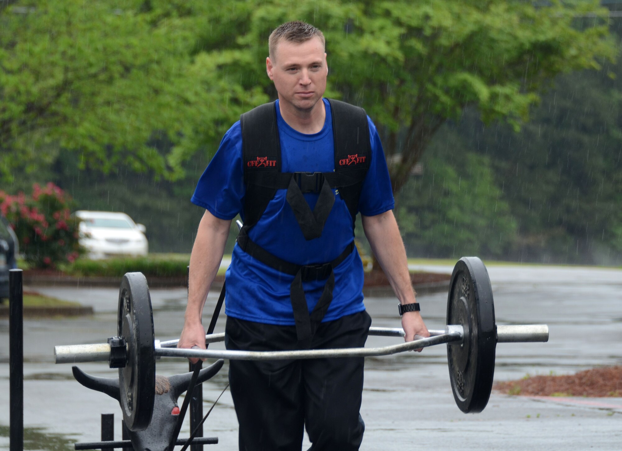 Maj. Christopher Stanmire participates in a fitness challenge in an effort to bring awareness to veteran suicides and promote suicide prevention at Dobbins Air Reserve Base, Ga., April 22, 2016. (U. S. Air Force photo/Don Peek)