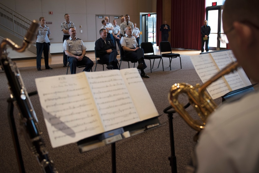 U.S. Air Force Vice Chief of Staff Gen. David L. Goldfein watches an Airmen of Note performance during an 11th Operations Group immersion tour at Joint Base Anacostia-Bolling, Washington, D.C., May 3, 2016. Goldfein toured the 11th OG to meet Airmen and learn about the mission. Airmen of Note is the premier jazz ensemble of the U.S. Air Force. (U.S. Air Force photo by Airman 1st Class Philip Bryant)