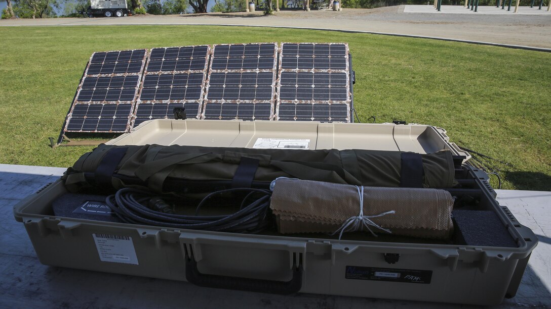 The second generation Ground Renewable Expeditionary Energy Network System powers a display at the Expeditionary Energy Concepts symposium at Marine Corps Base Camp Pendleton, California, May 3, 2016. E2C features new technologies developed by outside companies to improve the reach and effectiveness of the Marine Corps. GREENS was originally featured in a previous iteration of E2C and now, with improvements made based on input from Marines, it is used to supply power to units deployed in the Middle East. 