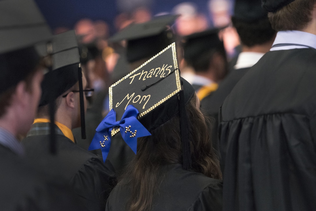 Maine Maritime Academy students enter Alexander Field House for commencement ceremonies in Castine, Maine, May 7, 2016. Marine Corps Gen. Joe Dunford, chairman of the Joint Chiefs of Staff, was the keynote speaker at the commencement. DoD photo by Navy Petty Officer 2nd Class Dominique A. Pineiro