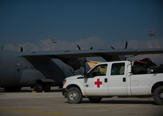 The 455th Expeditionary Aeromedical Evacuation Squadron teams up with the 774th Expeditionary Airlift Squadron to transport injured patients to Kandahar Airfield from Bagram Airfield, Afghanistan, May 05, 2016. If service members must be moved from the battlefield to a medical facility outside of Afghanistan, the airmen assigned to the 455th EAES will be the link between them getting from the combat zone to higher-level medical care elsewhere.. (U.S. Air Force photo by Senior Airman Justyn M. Freeman)