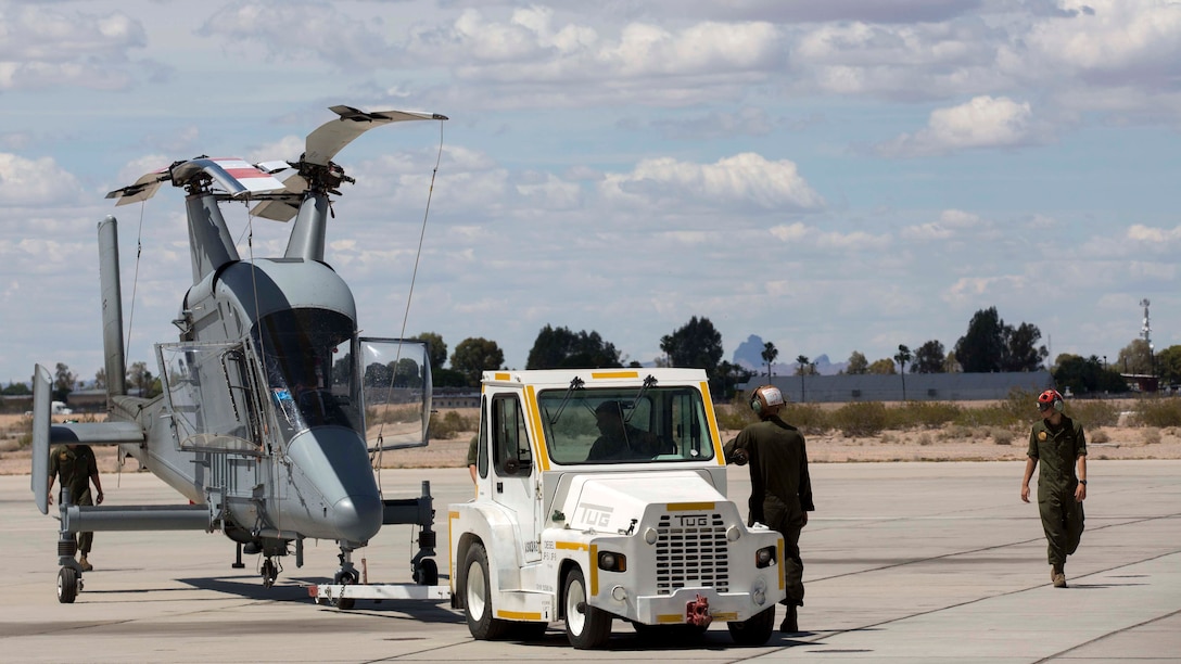 The Marine Corps’ first two Kaman K-MAX Helicopters arrived at Marine Corps Air Station Yuma, Ariz., Saturday, May 7, 2016. The K-MAX will be added to MCAS Yuma's already vast collection of military air assets, and will utilize the station’s ranges to strengthen training, testing and operations across the Marine Corps.