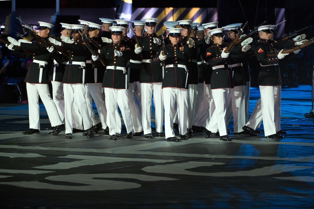 The U.S. Marine Corps Silent Drill Platoon performs during the opening ceremony of the Invictus Games 2016 in Orlando, Fla., May 8, 2016. DoD photo by EJ Hersom