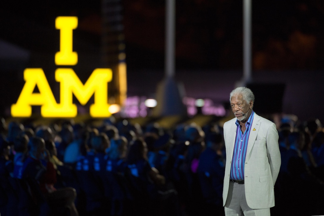 Academy Award winning actor Morgan Freeman narrates during the opening ceremony of the Invictus Games 2016 in Orlando, Fla., May 8, 2016. DoD photo by EJ Hersom