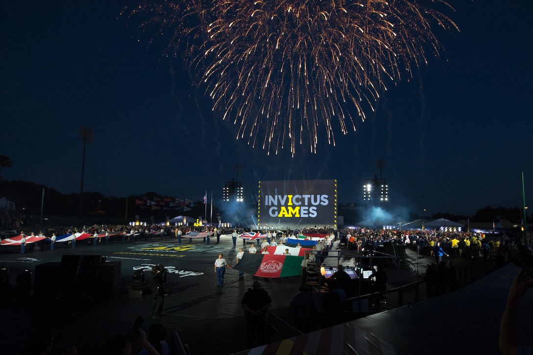 Fireworks explode over the opening ceremony of the Invictus Games 2016 in Orlando, Fla., May 8, 2016. DoD photo by EJ Hersom