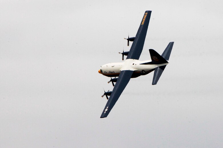 The U.S. Navy Blue Angels C-130J Super Hercules performs at the 2016 MCAS Cherry Point Air Show – “Celebrating 75 Years” at Marine Corps Air Station Cherry Point, N.C., May 1, 2016. Blue Angels showcase the pride and professionalism of the Navy and the Marine Corps by inspiring a culture of excellence and service to country through flight demonstrations and community outreach. This year’s air show celebrated MCAS Cherry Point and 2nd Marine Aircraft Wing’s 75th anniversary and featured 40 static displays, 17 aerial performers, as well as a concert. (U.S. Marine Corps photo by Cpl. Jason R. Jimenez/Released)