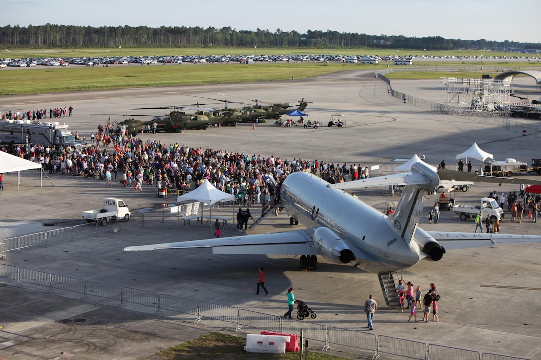 Air show patrons watch aerial displays and explore static displays during the 2016 MCAS Cherry Point Air Show – “Celebrating 75 Years” at Marine Corps Air Station Cherry Point, N.C., April 29, 30 and May 1, 2016.
This year’s air show celebrated MCAS Cherry Point and 2nd Marine Aircraft Wing’s 75th anniversary and is as much fun on the ground as it is in the air.
