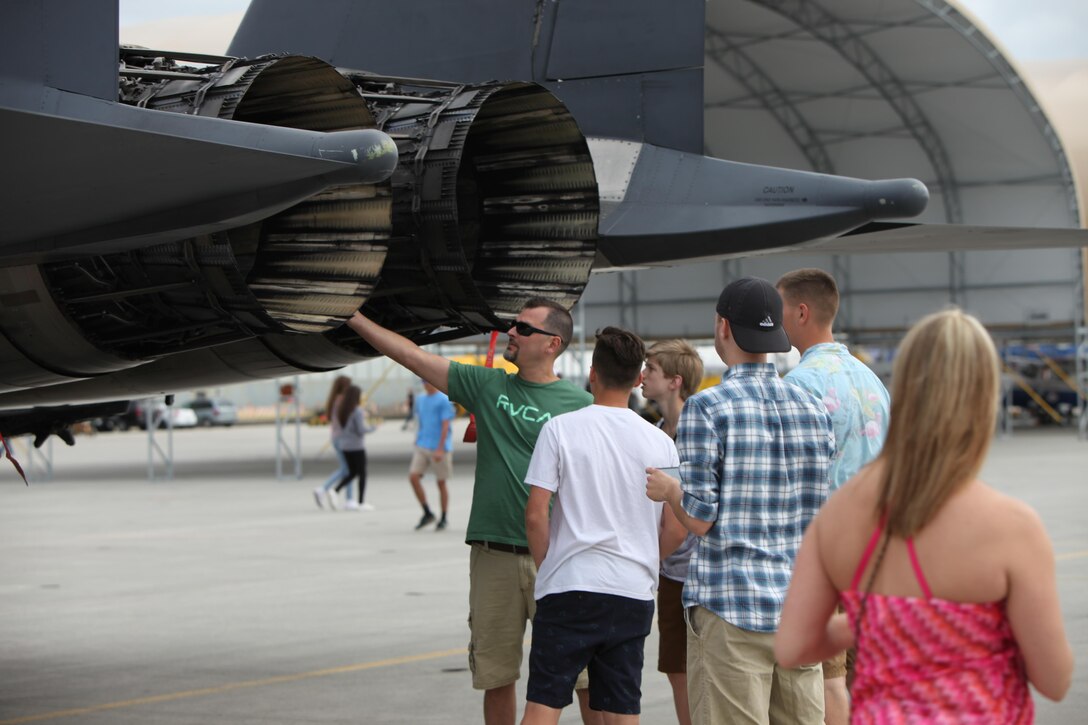 Marines, Sailors and civilian air show patrons view static displays of aircraft and weapons during the 2016 MCAS Cherry Point Air Show --  "Celebrating 75 Years" at Marine Corps Air Station Cherry Point, N.C., April 29, 30 and May 1, 2016. This years air show celebrated the 75th anniversary of 2nd Marine Aircraft Wing and MCAS Cherry Point and featured 40 static displays and 17 aerial performers. 