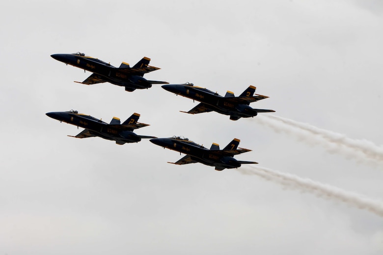 The U.S. Navy Blue Angels perform at the 2016 MCAS Cherry Point Air Show – “Celebrating 75 Years” at Marine Corps Air Station Cherry Point, N.C., May 1, 2016. Blue Angels showcase the pride and professionalism of the Navy and the Marine Corps by inspiring a culture of excellence and service to country through flight demonstrations and community outreach. This year’s air show celebrated MCAS Cherry Point and 2nd Marine Aircraft Wing’s 75th anniversary and featured 40 static displays, 17 aerial performers, as well as a concert. (U.S. Marine Corps photo by Cpl. Jason R. Jimenez/Released)