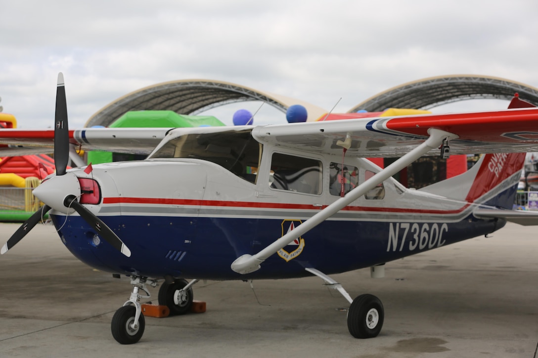 A Civil Air Patrol Cessna 182 sits on display at the 2016 Marine Corps Air Station Cherry Point Air Show – “Celebrating 75 Years” at MCAS Cherry Point, N.C., April 29, 2016. On May 26, 1948, Congress passed Public Law 557 permanently establishing Civil Air Patrol as the auxiliary of the new U.S. Air Force.  Three primary mission areas were set forth at that time: aerospace education, cadet programs, and emergency services. (U.S. Marine Corps photo by Lance Cpl. Mackenzie Gibson/Released) 