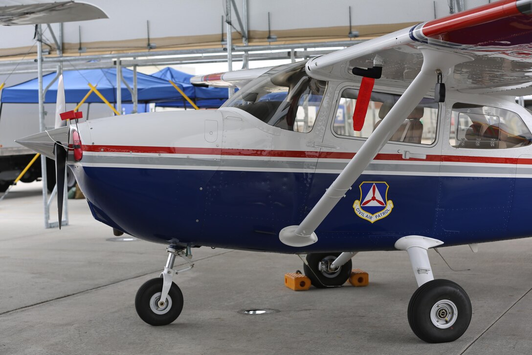 A Civil Air Patrol Cessna 182 sits on display at the 2016 Marine Corps Air Station Cherry Point Air Show – “Celebrating 75 Years” at MCAS Cherry Point, N.C., April 29, 2016. On May 26, 1948, Congress passed Public Law 557 permanently establishing Civil Air Patrol as the auxiliary of the new U.S. Air Force.  Three primary mission areas were set forth at that time: aerospace education, cadet programs, and emergency services. (U.S. Marine Corps photo by Lance Cpl. Mackenzie Gibson/Released) 