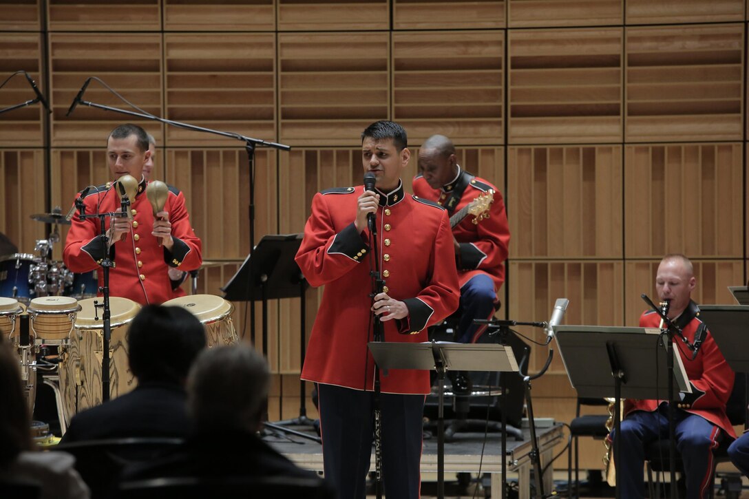 On May 8, 2016, the Marine Latin Jazz Ensemble presented a concert in John Philip Sousa Band Hall at the Marine Barrack Annex in Washington, D.C. The program featured salsa, Afro-Cuban, Venezuelan music, Mambo, cha-cha, and a few modern arrangements. (U.S. Marine Corps photo by Master Sgt. Amanda Simmons/released)